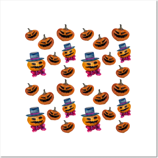 Halloween Pumpkin Heads Pattern Posters and Art